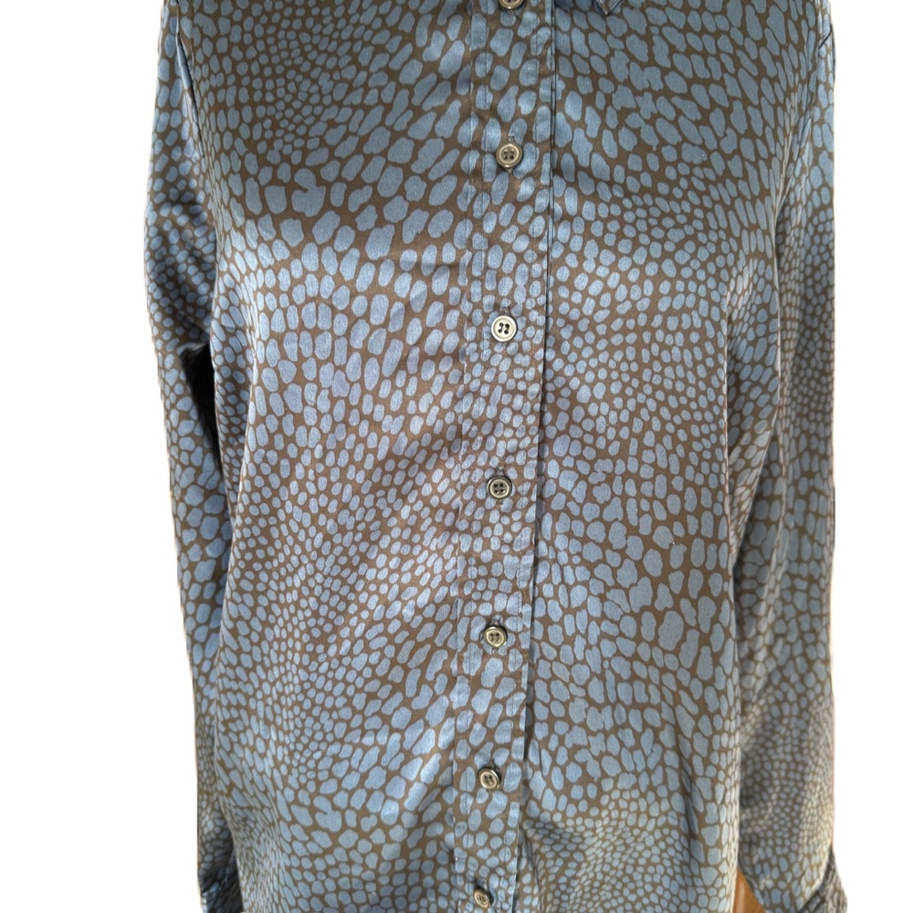 Pamela Dennis Private Client Group Animal Print Blue and Black Blouse. Medium